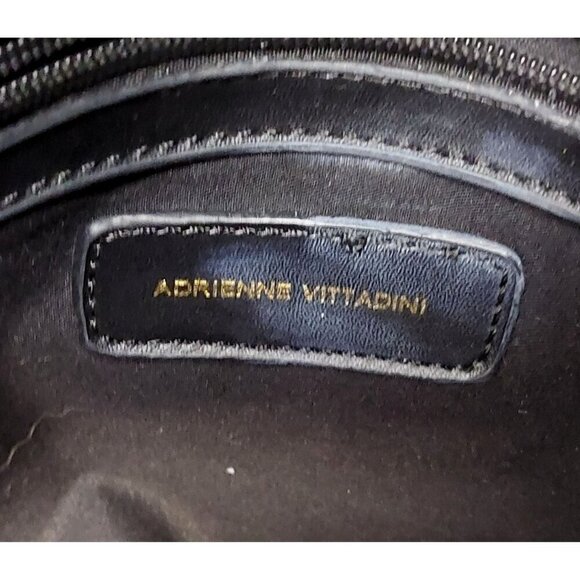 Adrienne Vittadini Black Weekender Tote Bag Double Handle Vegan Leather Zip Top - Picture 10 of 12